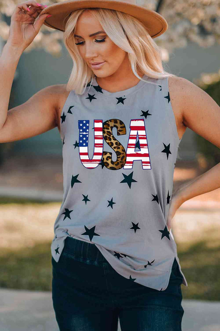 USA Star Print Tank with Slits | 1mrk.com