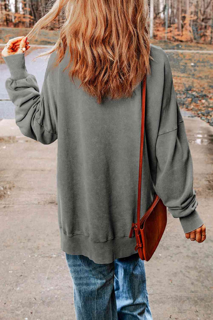 Round Neck Dropped Shoulder LEGGINGS LEAVES LATTES PLEASE Graphic Sweatshirt |1mrk.com