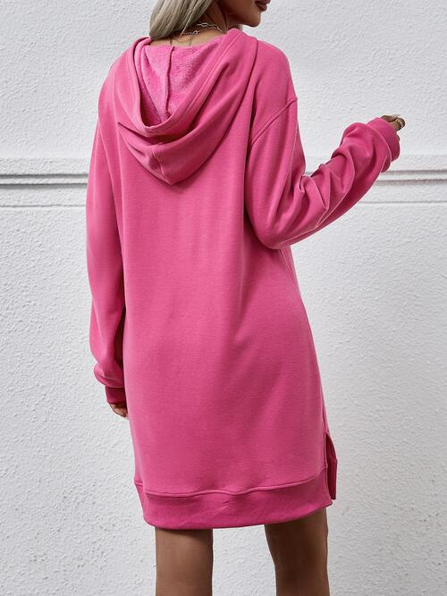 Slit Long Sleeve Hooded Dress with Pocket | 1mrk.com