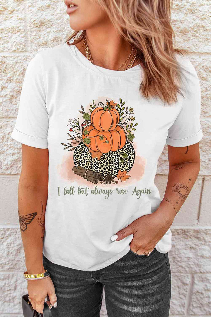 Short Sleeve Round Neck Pumpkin Graphic Tee | 1mrk.com