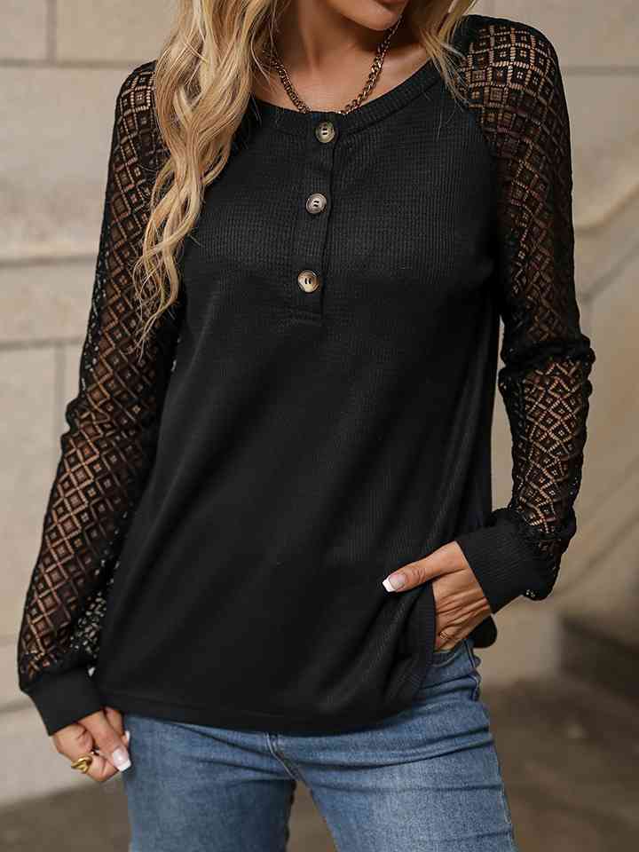 Quarter-Button Raglan Sleeve Blouse | 1mrk.com