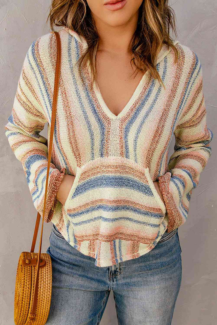 Striped Hooded Sweater with Kangaroo Pocket |1mrk.com