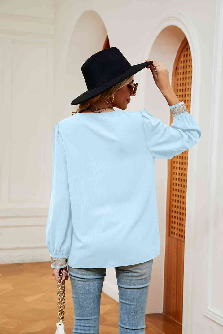 Contrast Puff Sleeve Blouse | 1mrk.com