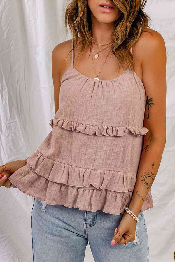 Ruffled Scoop Neck Sleeveless Cami | 1mrk.com