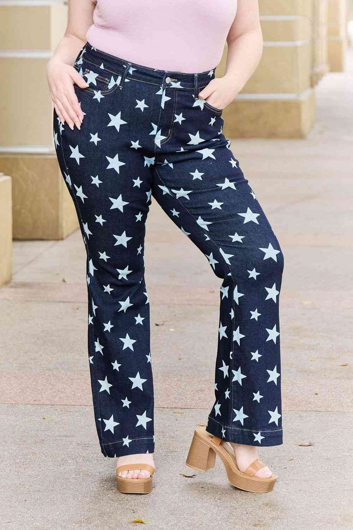 Judy Blue Janelle Full Size High Waist Star Print Flare Jeans | 1mrk.com