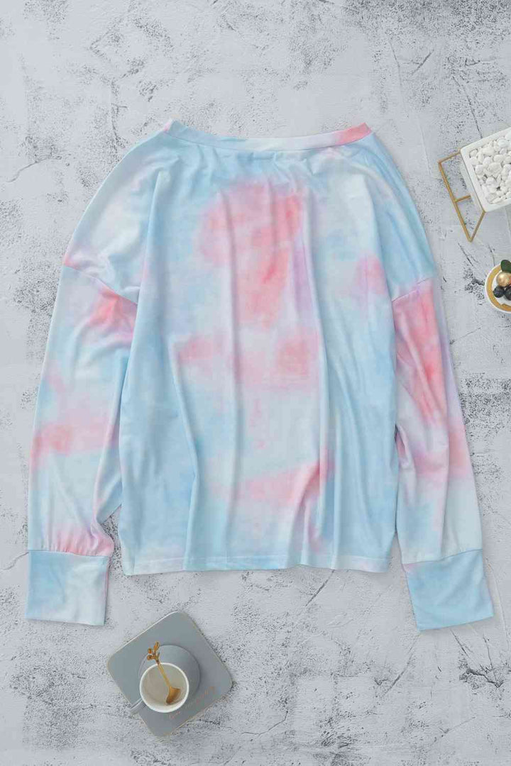 Tie-Dye Boat Neck Batwing Sleeve Tee |1mrk.com