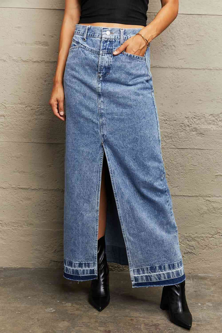 Front Slit Maxi Denim Skirt |1mrk.com