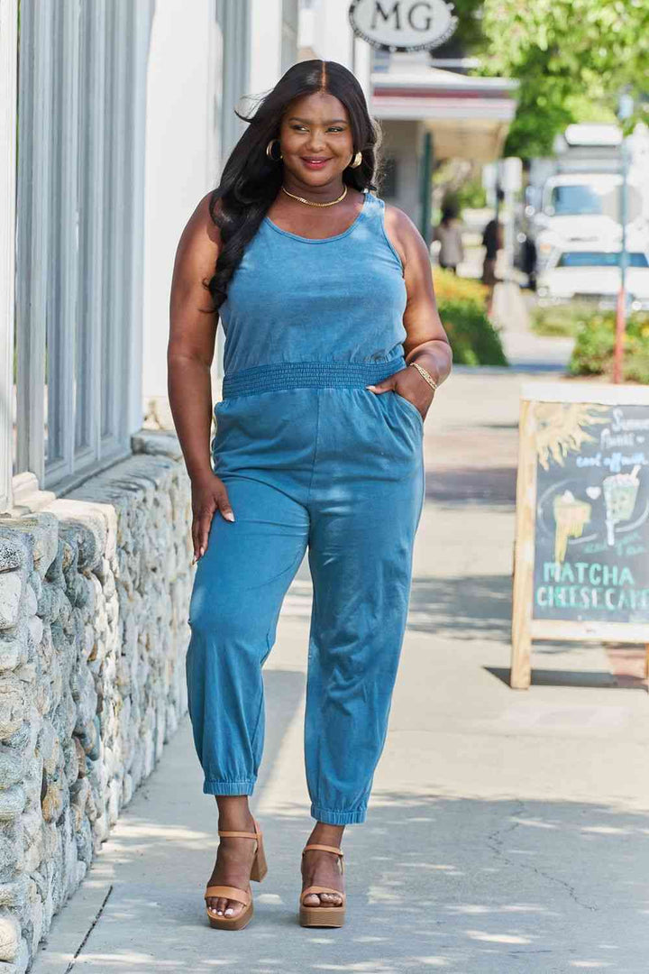 ODDI Full Size Acid Wash Casual Jumpsuit | 1mrk.com