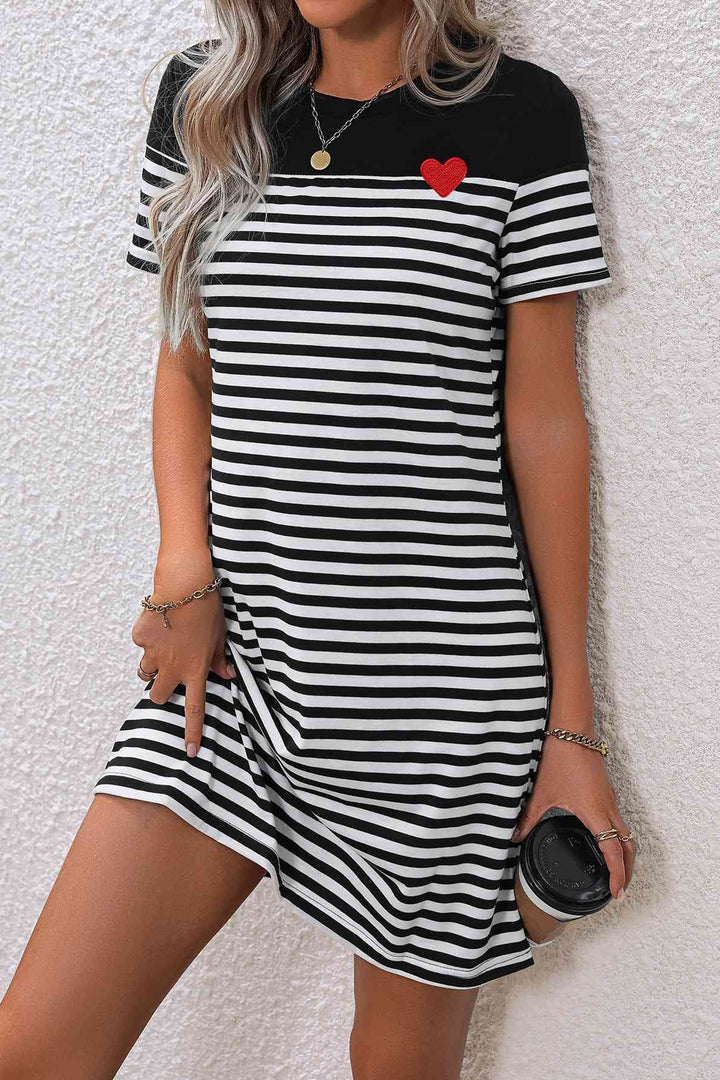 Striped Heart Short Sleeve Dress |1mrk.com