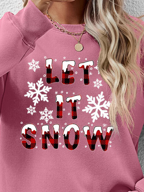 LET IT SNOW Round Neck Long Sleeve Sweatshirt |1mrk.com