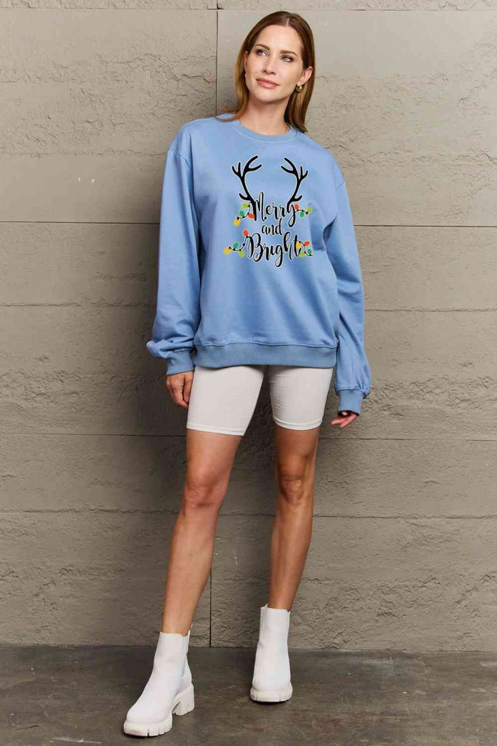 Simply Love Full Size MERRY AND BRIGHT Graphic Sweatshirt |1mrk.com