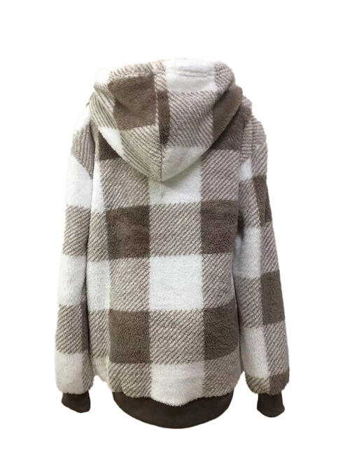 Plaid Half Zip Drawstring Hoodie | 1mrk.com