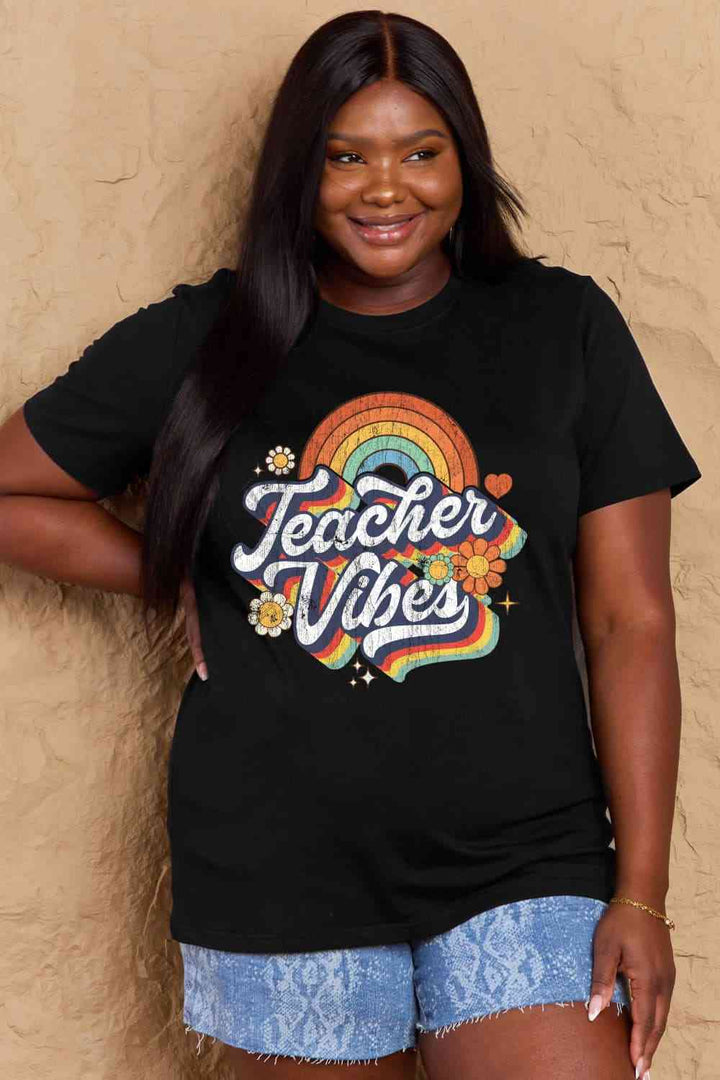 Simply Love Full Size TEACHER VIBES Graphic Cotton T-Shirt | 1mrk.com