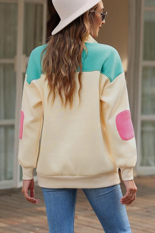 Color Block Half Snap Drawstring Sweatshirt |1mrk.com