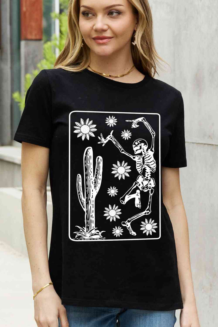 Simply Love Full Size Dancing Skeleton Graphic Cotton Tee | 1mrk.com