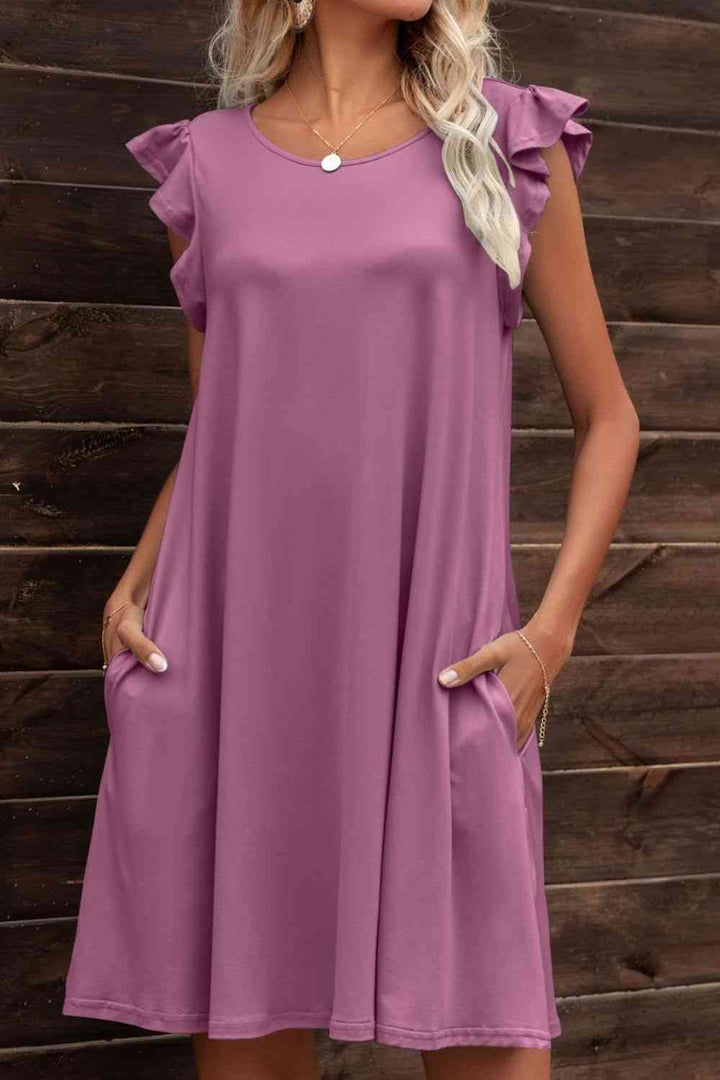 Butterfly Sleeve Round Neck Dress |1mrk.com