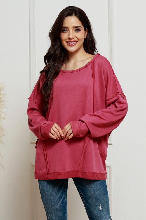 Round Neck Exposed Seam Sweatshirt |1mrk.com