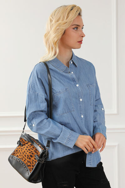 Pocketed Button Up Collared Neck Denim Top | 1mrk.com