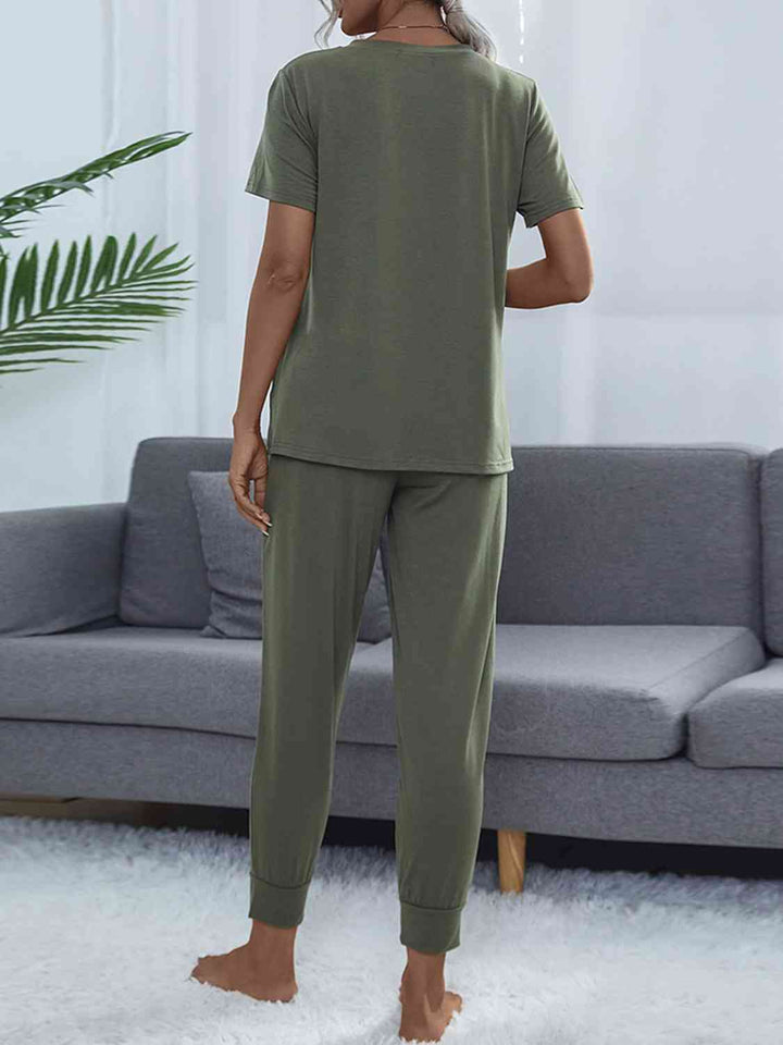 Round Neck Short Sleeve Top and Pants Set | 1mrk.com