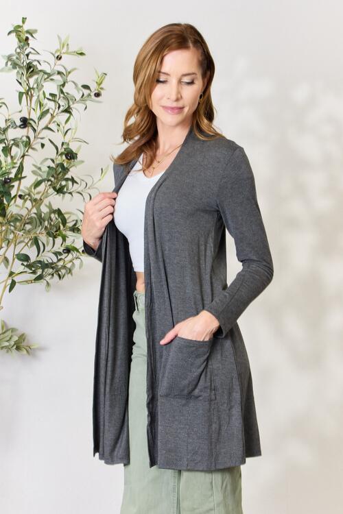 Celeste Full Size Open Front Cardigan with Pockets | Trendsi