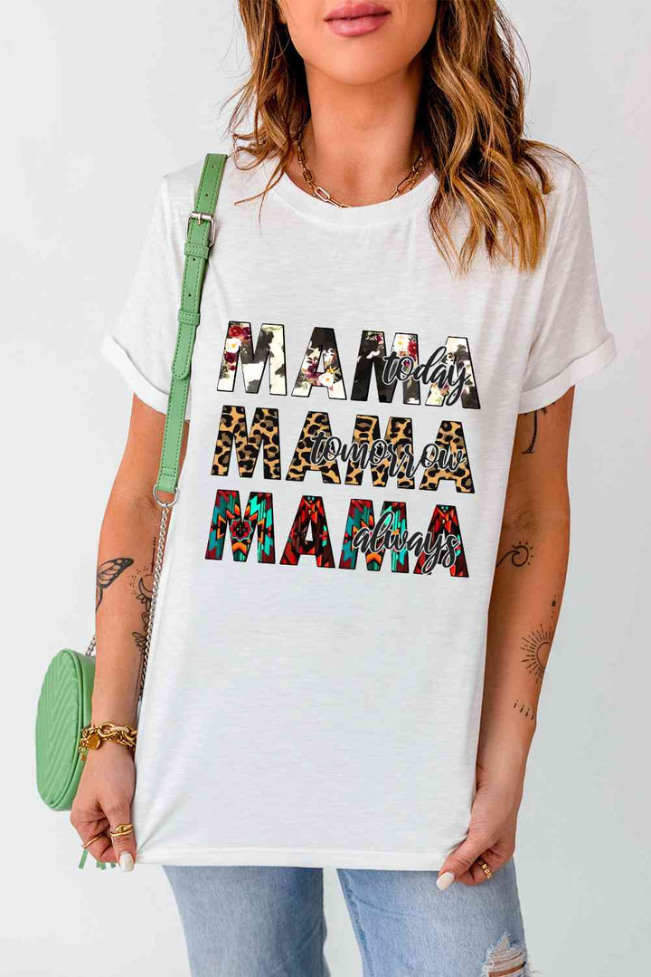 MAMA Graphic Cuffed Round Neck Tee Shirt | 1mrk.com