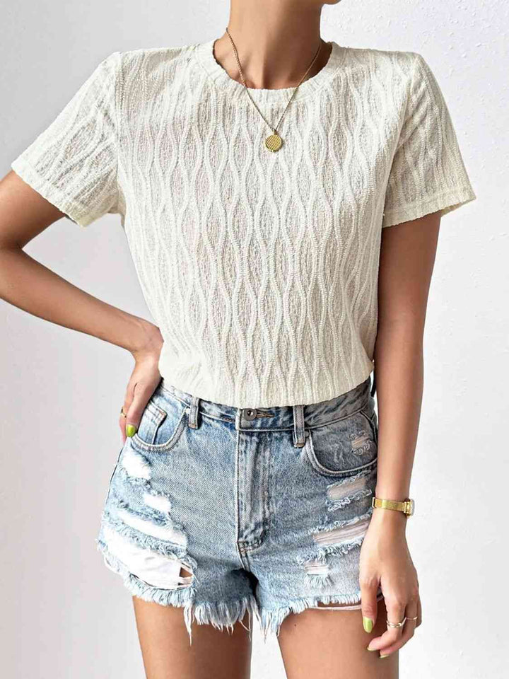 Textured Round Neck Crop Top | 1mrk.com