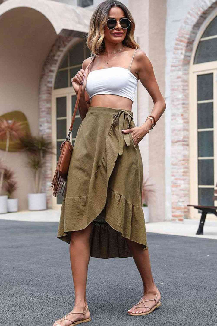 Elastic Waist Ruffled Skirt with Pockets |1mrk.com
