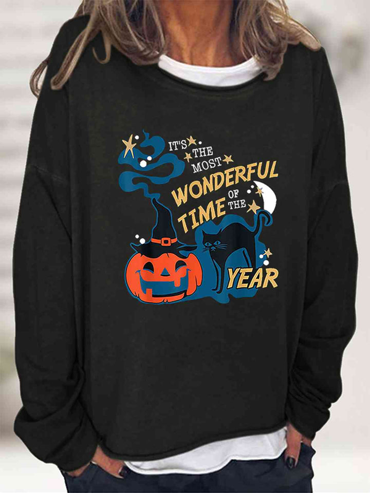 Round Neck Long Sleeve Full Size Graphic Sweatshirt |1mrk.com