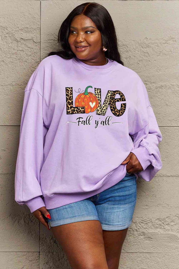 Simply Love Full Size LOVE FALL Y'ALL Graphic Sweatshirt |1mrk.com