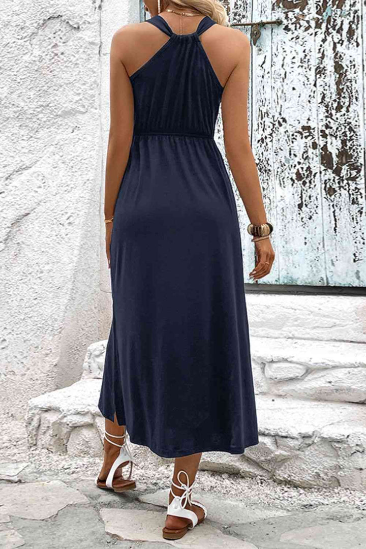 Surplice Neck Slit Sleeveless Dress |1mrk.com