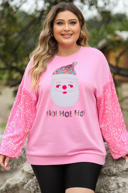 Plus Size Santa Graphic Sequin Long Sleeve Sweatshirt |1mrk.com