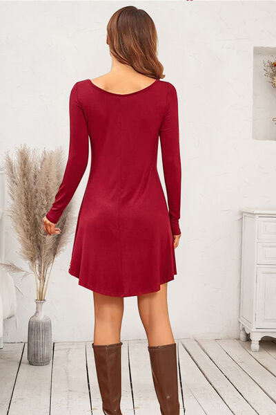 Round Neck Long Sleeve Mini Dress |1mrk.com