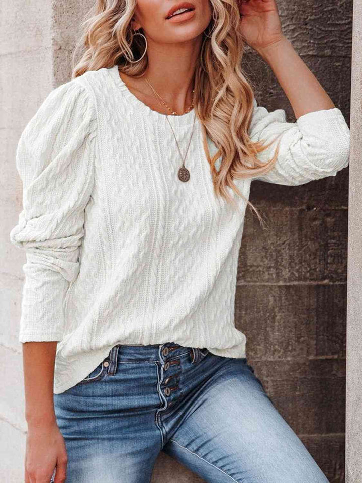 Round Neck Puff Sleeve Knit Top | 1mrk.com