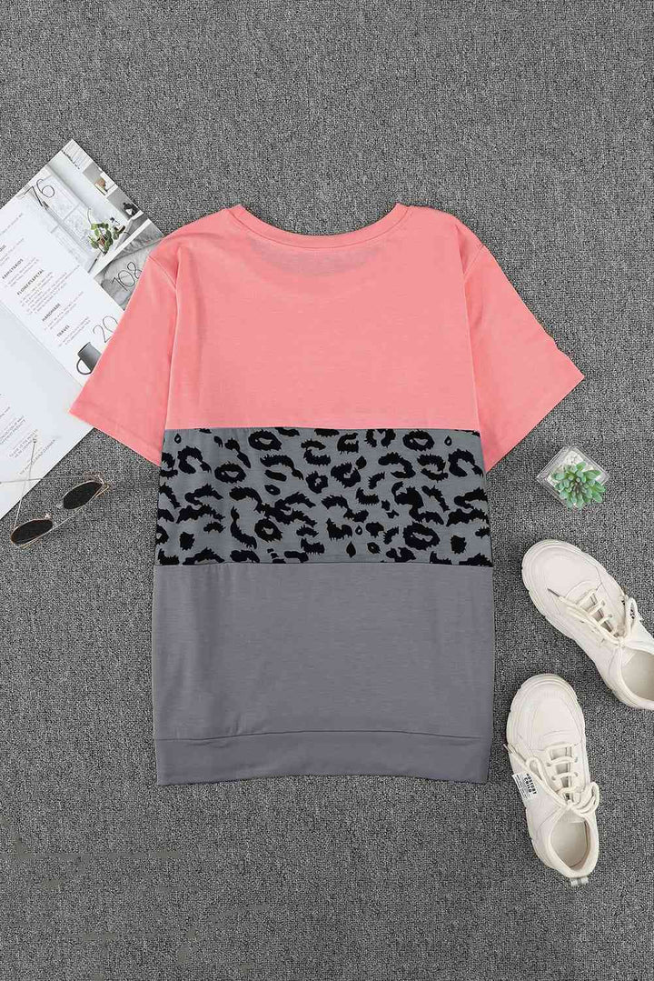 Plus Size Leopard Color Block T-Shirt | 1mrk.com