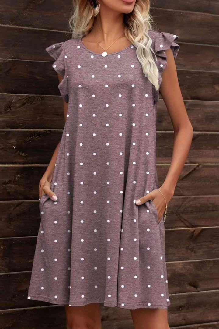 Butterfly Sleeve Round Neck Dress |1mrk.com