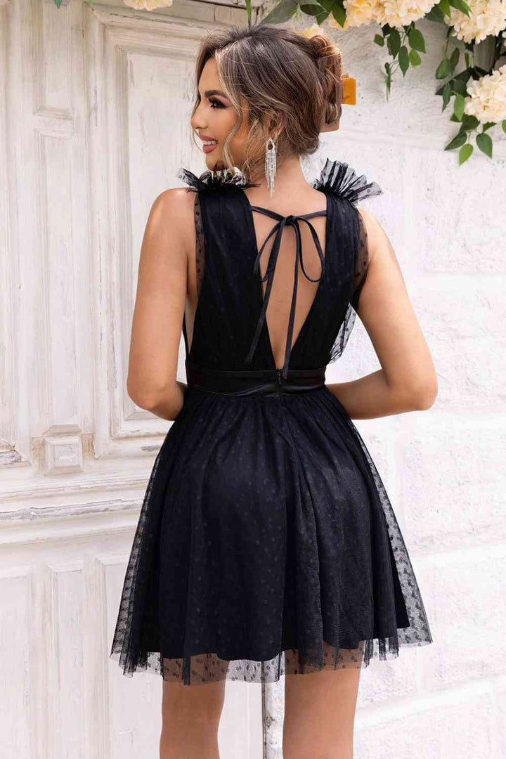 Open Back Sleeveless Mesh Dress |1mrk.com