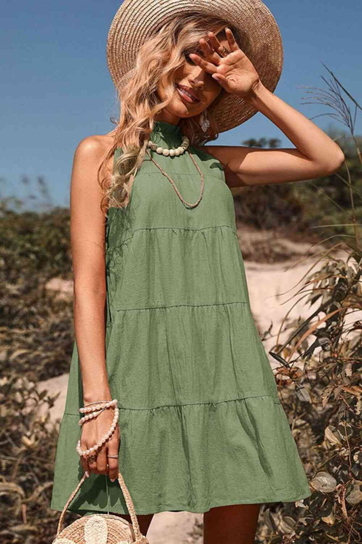 Tie Back Sleeveless Tiered Dress |1mrk.com