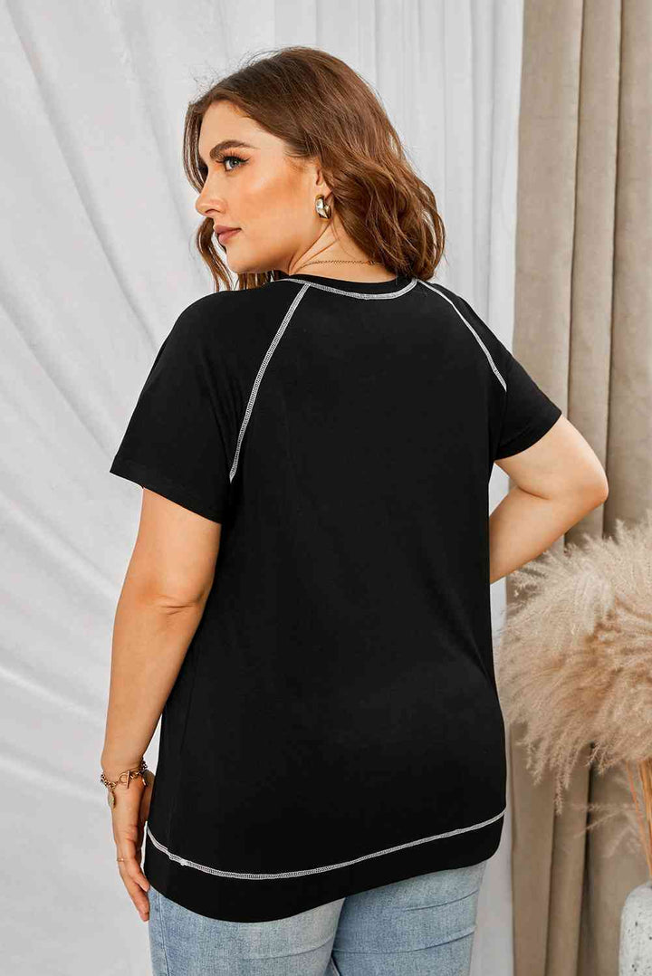 Plus Size Contrast Stitching Crewneck Tee | 1mrk.com