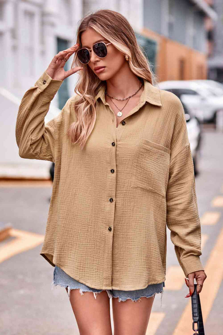 Textured Dropped Shoulder Longline Shirt |1mrk.com