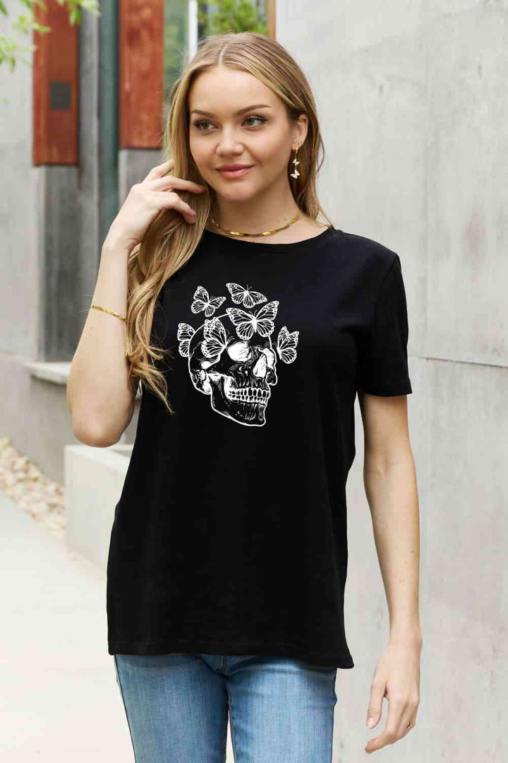 Simply Love Full Size Butterfly Skull Graphic Cotton Tee | 1mrk.com