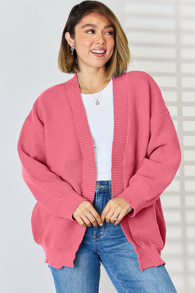 Open Front Dropped Shoulder Cardigan | Trendsi