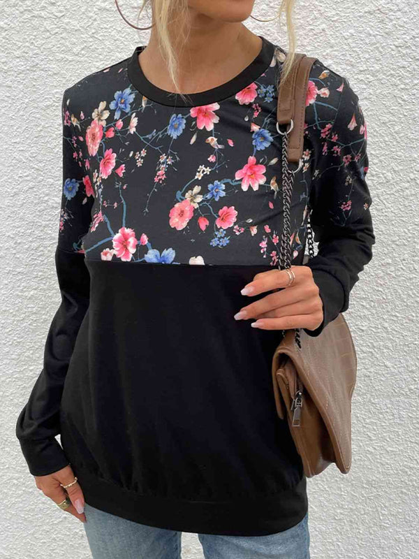 Floral Print Round Neck Dropped Shoulder Tee | 1mrk.com