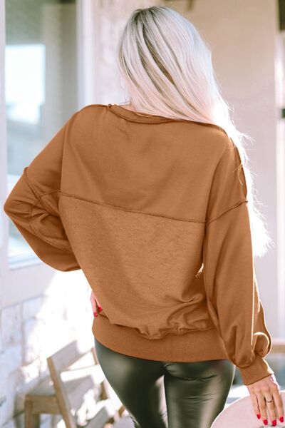 Exposed Seam Half Button Long Sleeve Sweatshirt |1mrk.com