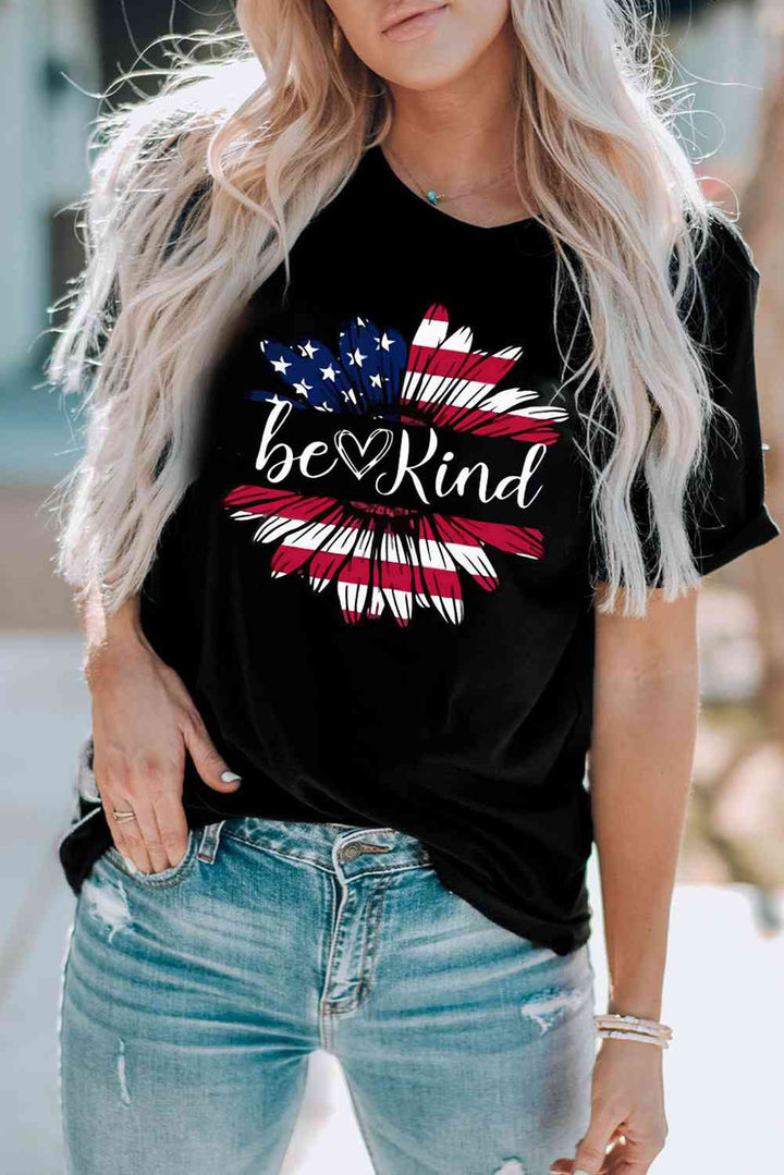 BE KIND US Flag Graphic Round Neck Tee | 1mrk.com