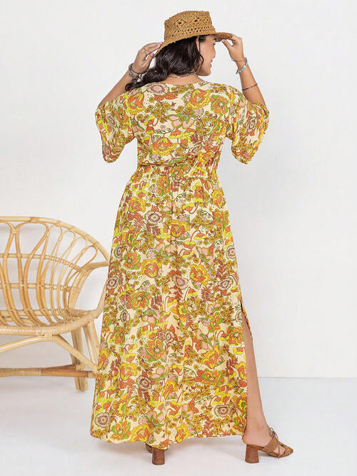 Floral V-Neck Short Sleeve Slit Dress | 1mrk.com