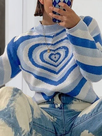 Heart Mock Neck Long Sleeve Sweater |1mrk.com