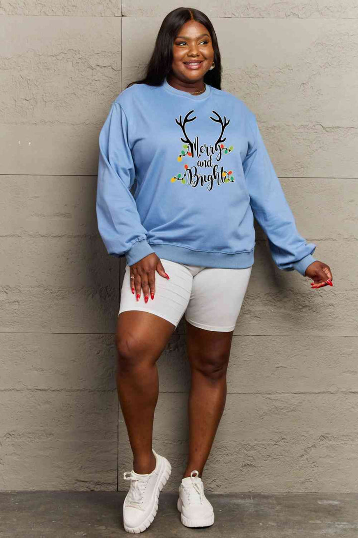 Simply Love Full Size MERRY AND BRIGHT Graphic Sweatshirt |1mrk.com