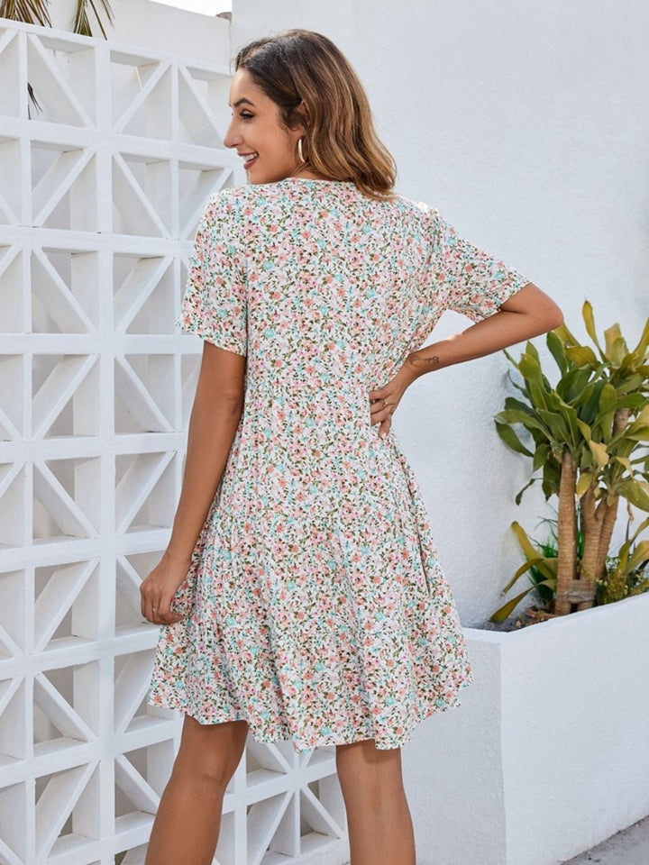 Ditsy Floral V-Neck Mini Dress | Trendsi