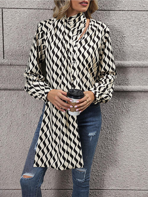 Printed Statement Neck Buttoned Blouse | 1mrk.com