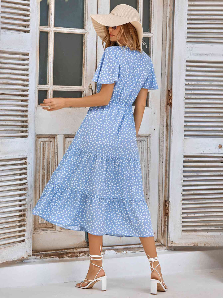 Printed Flutter Sleeve Tiered Dress |1mrk.com